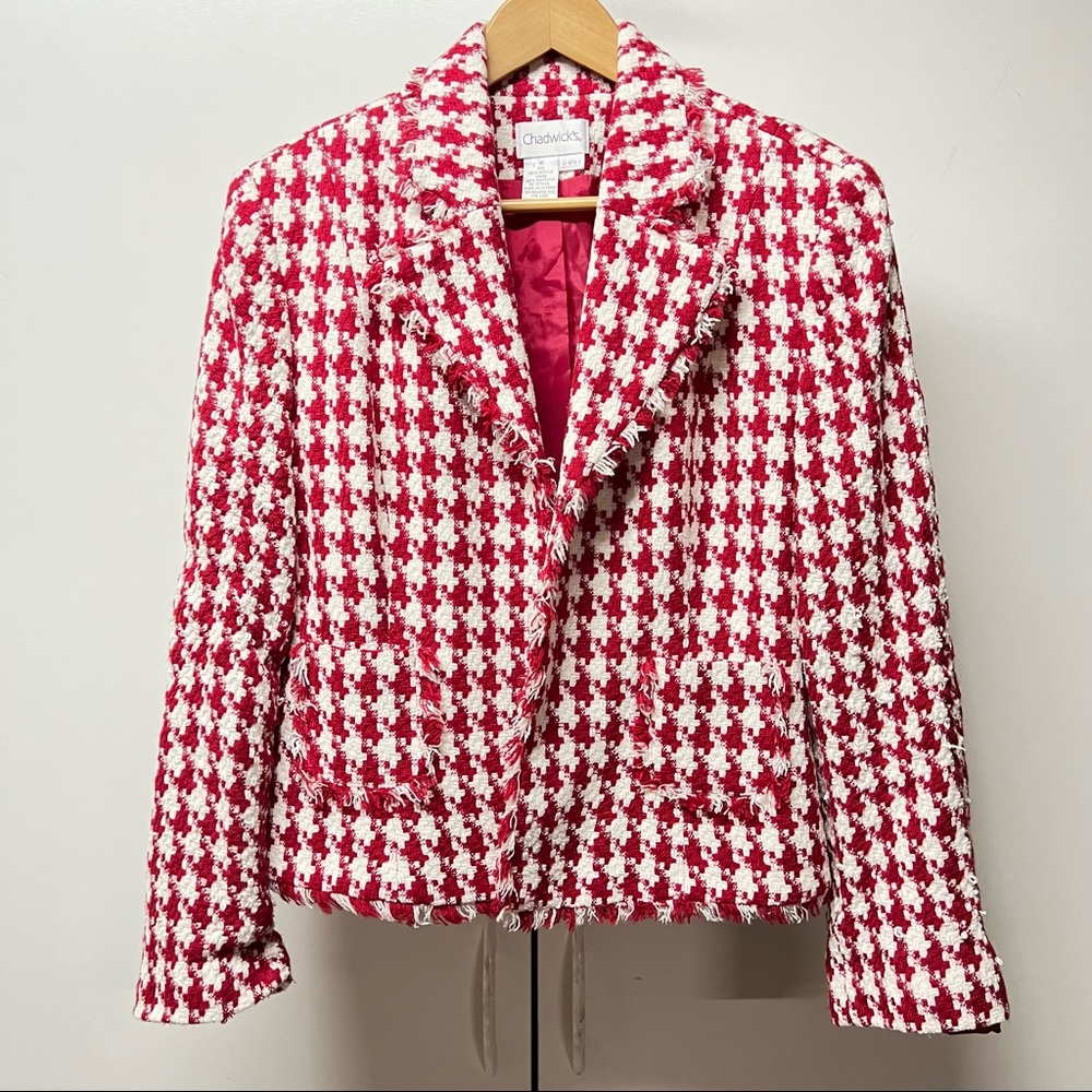 Red & White Houndstooth Oversized Blazer